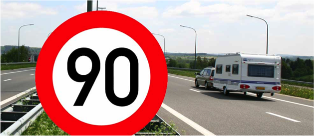 Bijna in elk land is 80 of 90 km/u de maximum snelheid voor een auto met caravan