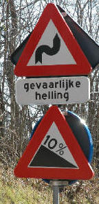 Ook in Nederland komen genoeg steile hellingen voor en niet alleen in Zuid-Limburg... (Dit is een waarschuwing voor een afdaling trouwens)